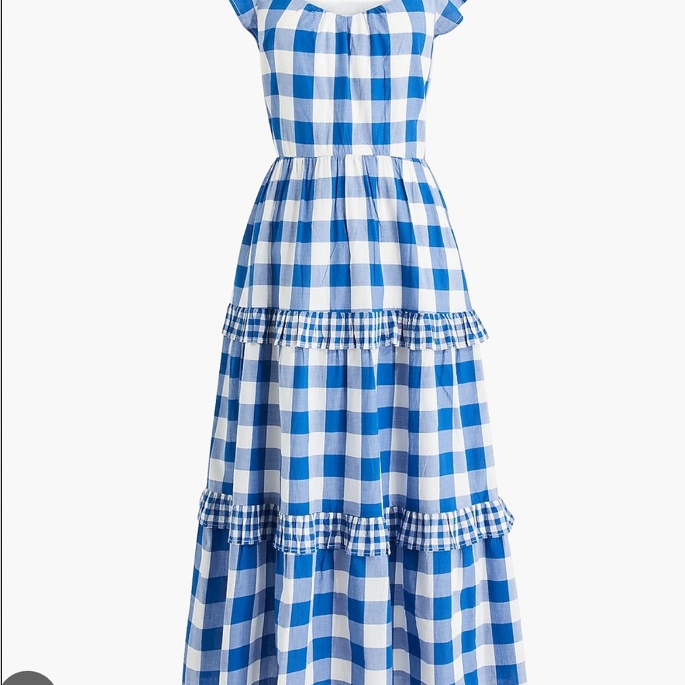 ☀️ J CREW FACTORY Blue and White Gingham Midi Dress